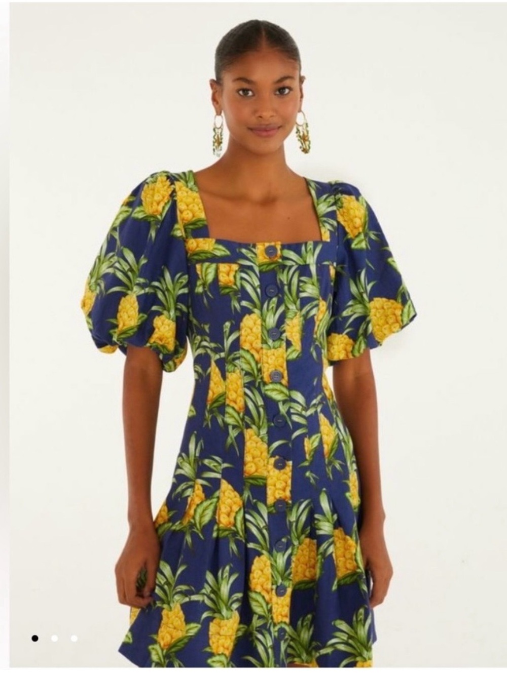 Farm Rio Blue Navy Delicate Pineapple Print Summer Mini Dress Size Small